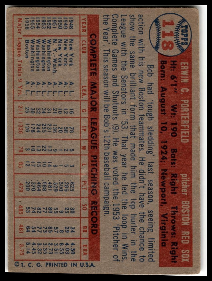 1957 Topps #118 Bob Porterfield Very Good