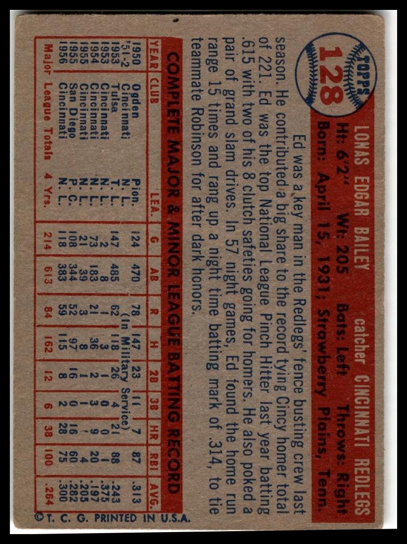1957 Topps #128 Ed Bailey Very Good