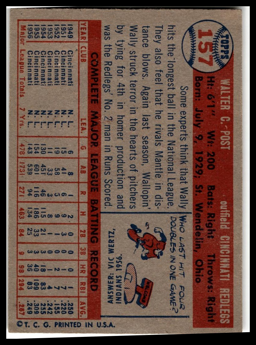 1957 Topps #157 Wally Post Very Good