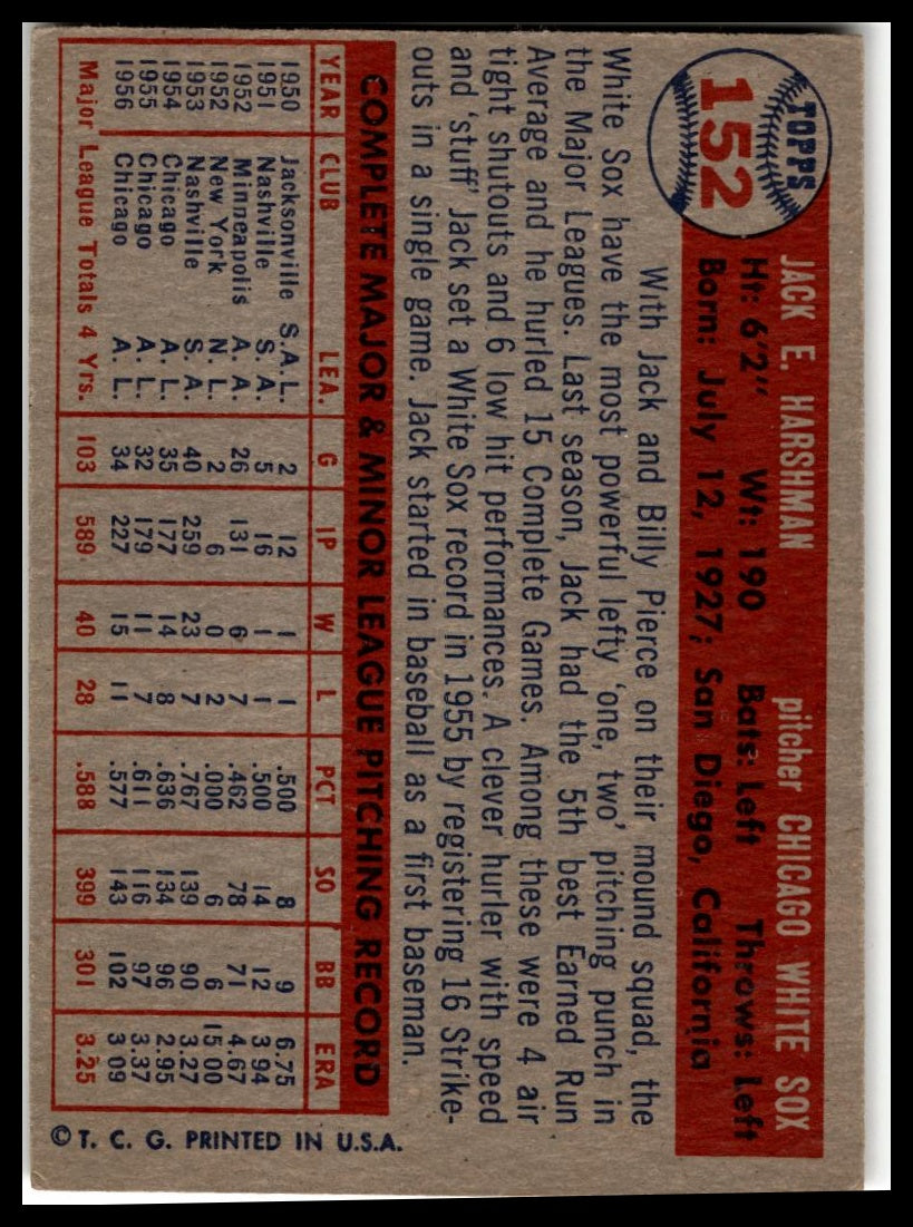 1957 Topps #152 Jack Harshman Very Good