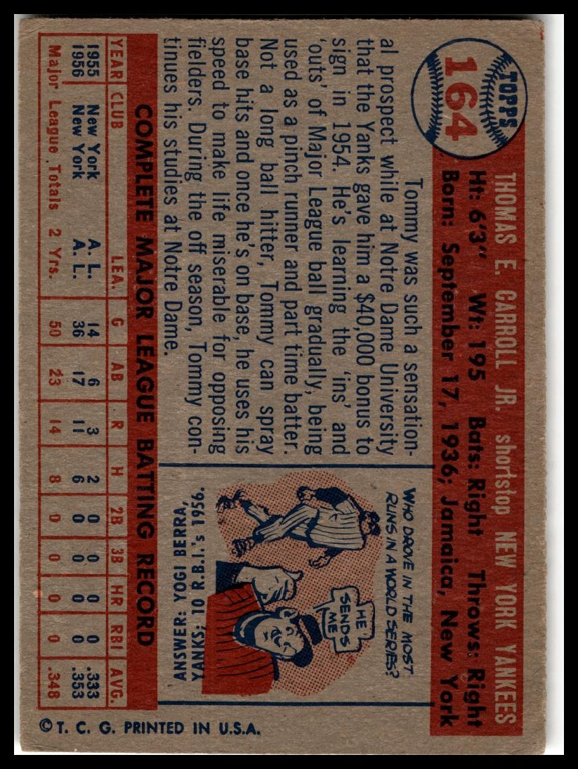 1957 Topps #164 Tommy Carroll Very Good