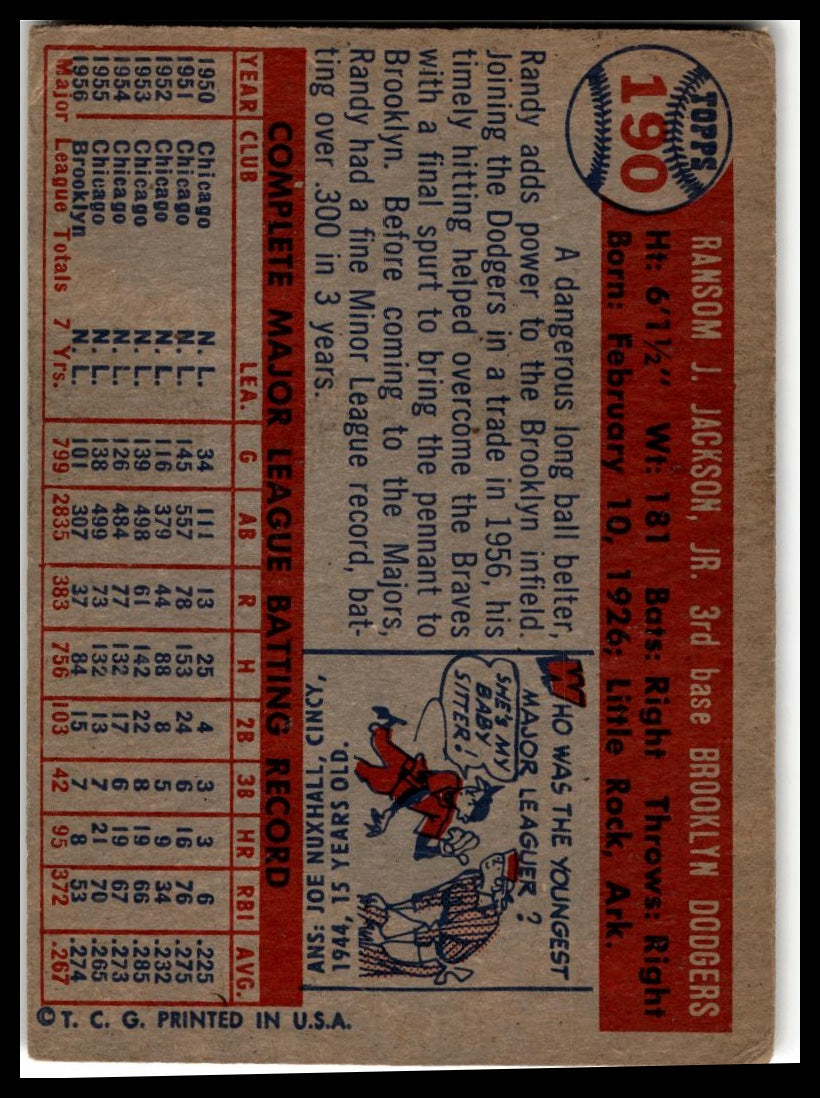 1957 Topps #190 Randy Jackson Very Good