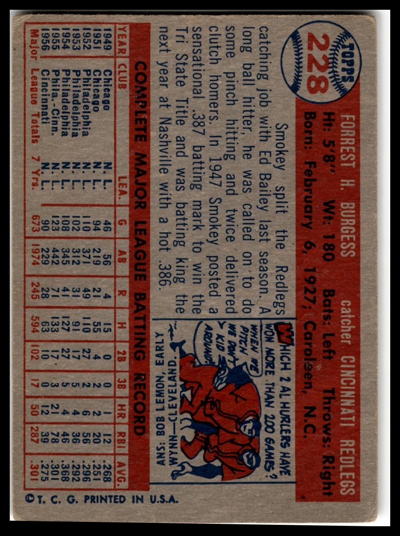 1957 Topps #228 Smoky Burgess Very Good