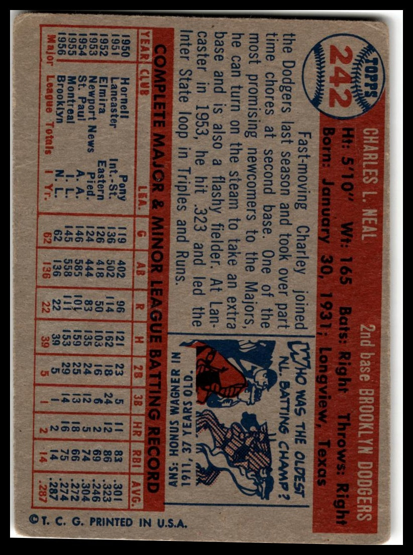 1957 Topps #242 Charley Neal Very Good
