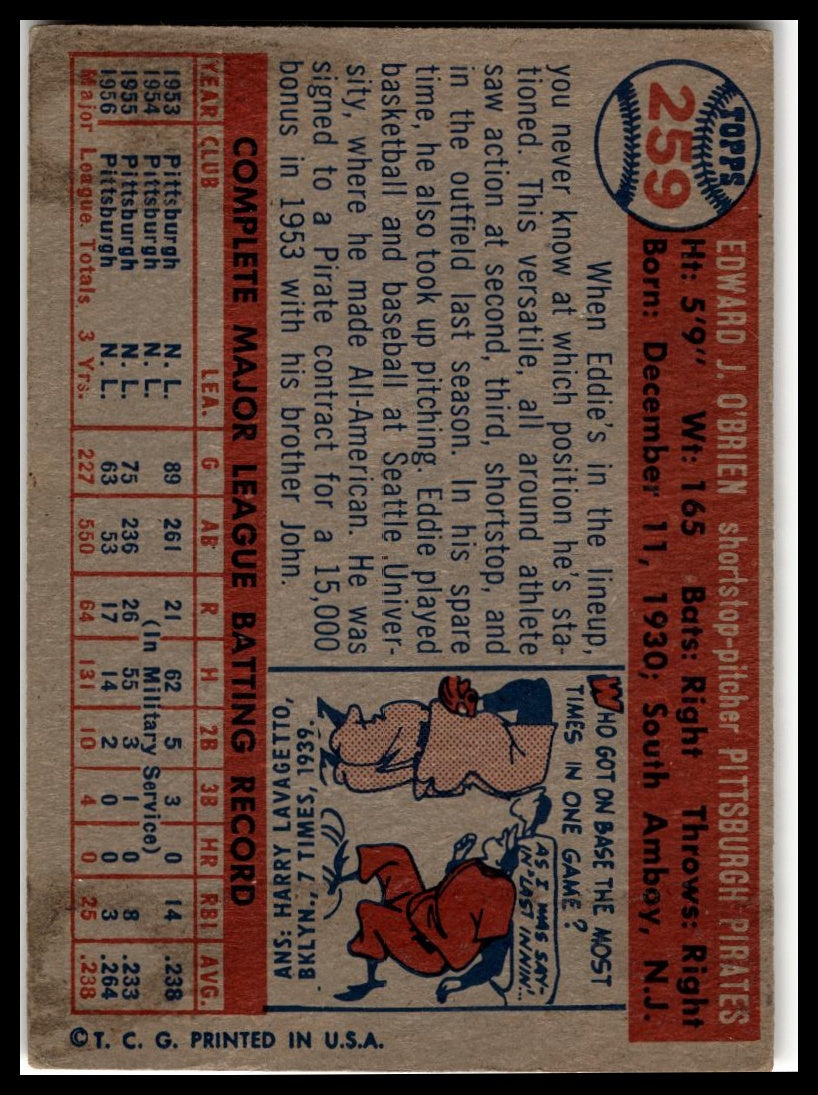 1957 Topps #259 Eddie O'Brien Very Good