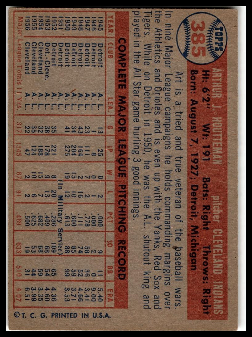 1957 Topps #385 Art Houtteman Very Good