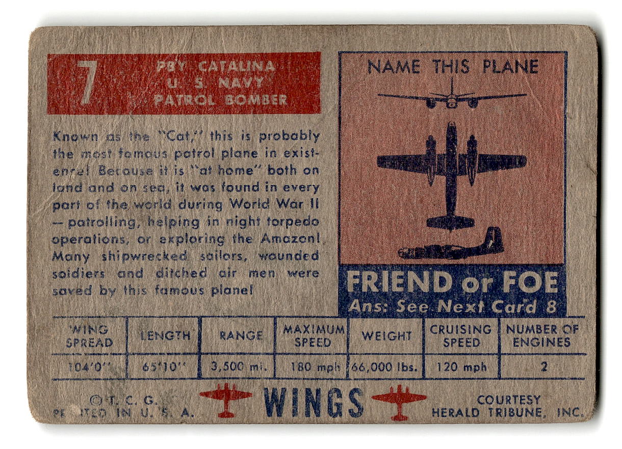 1952 Topps Wings #7 PBY Catalina U.S. Navy Patrol Bomber