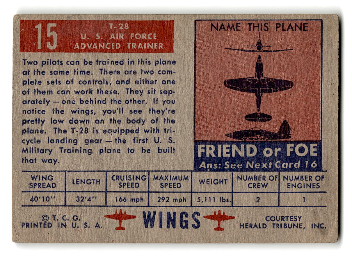1952 Topps Wings #15 T-28 U.S. Air Force Advanced Trainer