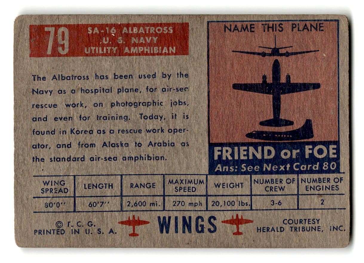 1952 Topps Wings #79 SA-16 Albatross U.S. Navy Utility Amphibian
