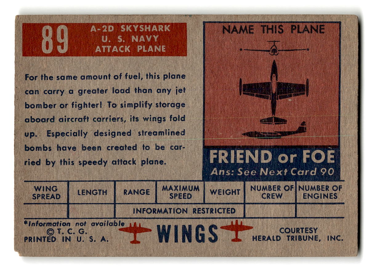 1952 Topps Wings #89 A2D Skyshark U.S. Navy Attack Plane