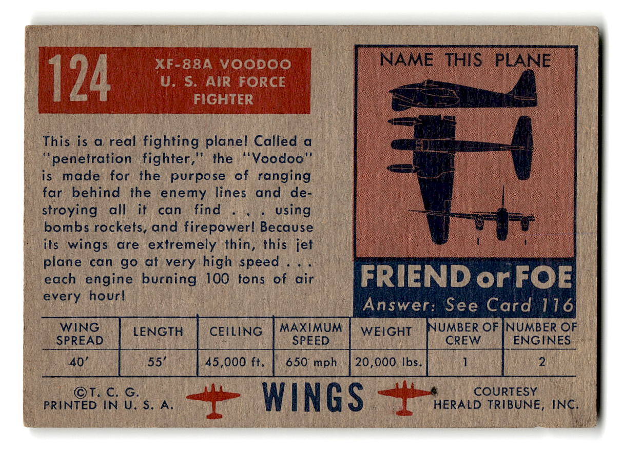 1952 Topps Wings #124 XF 88A Voodoo U.S. Air Force Fighter