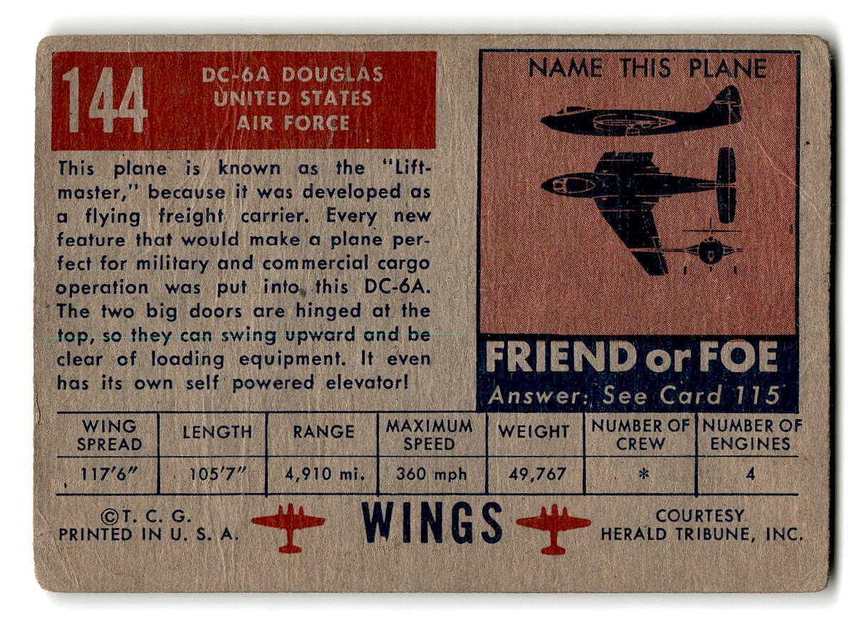 1952 Topps Wings #144 DC-6A Douglas U.S. Air Force