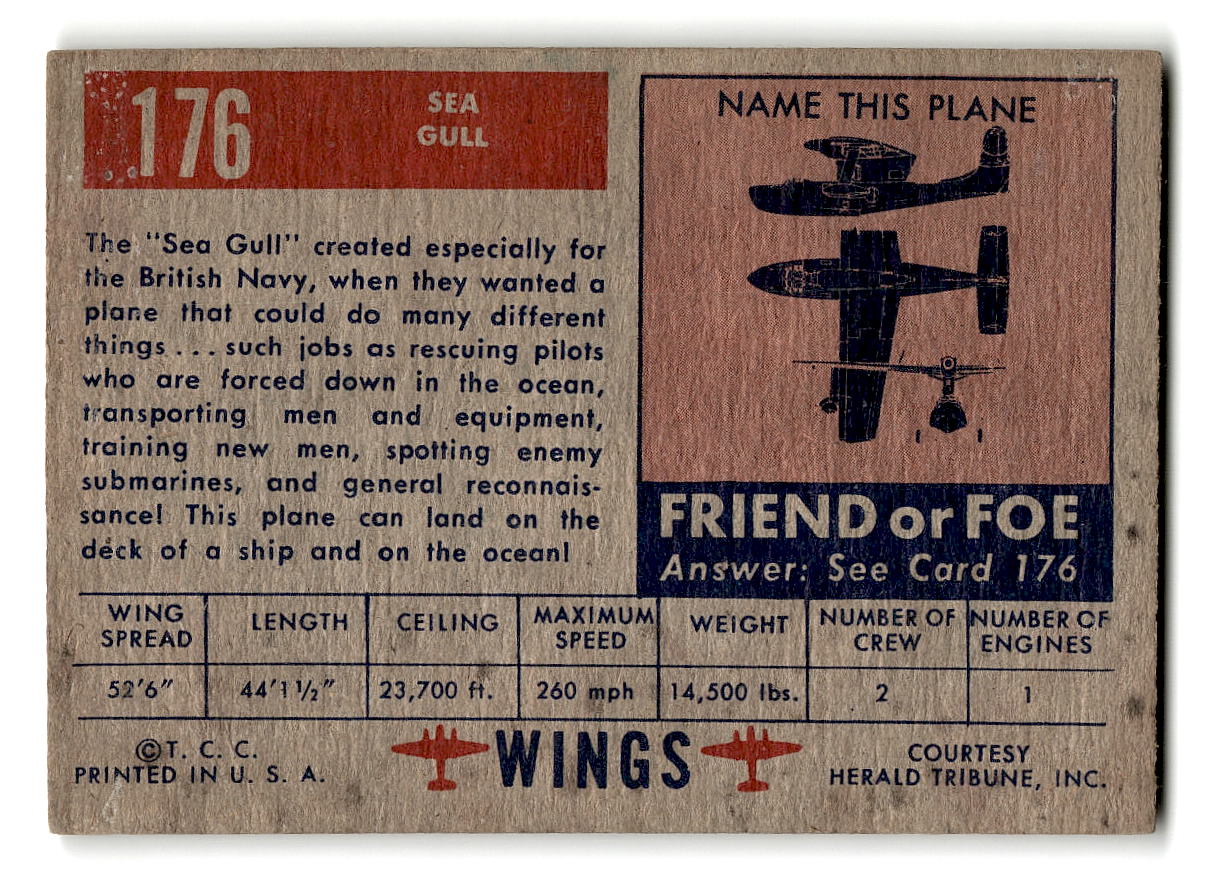 1952 Topps Wings #176 Sea Gull British Navy Amphibian
