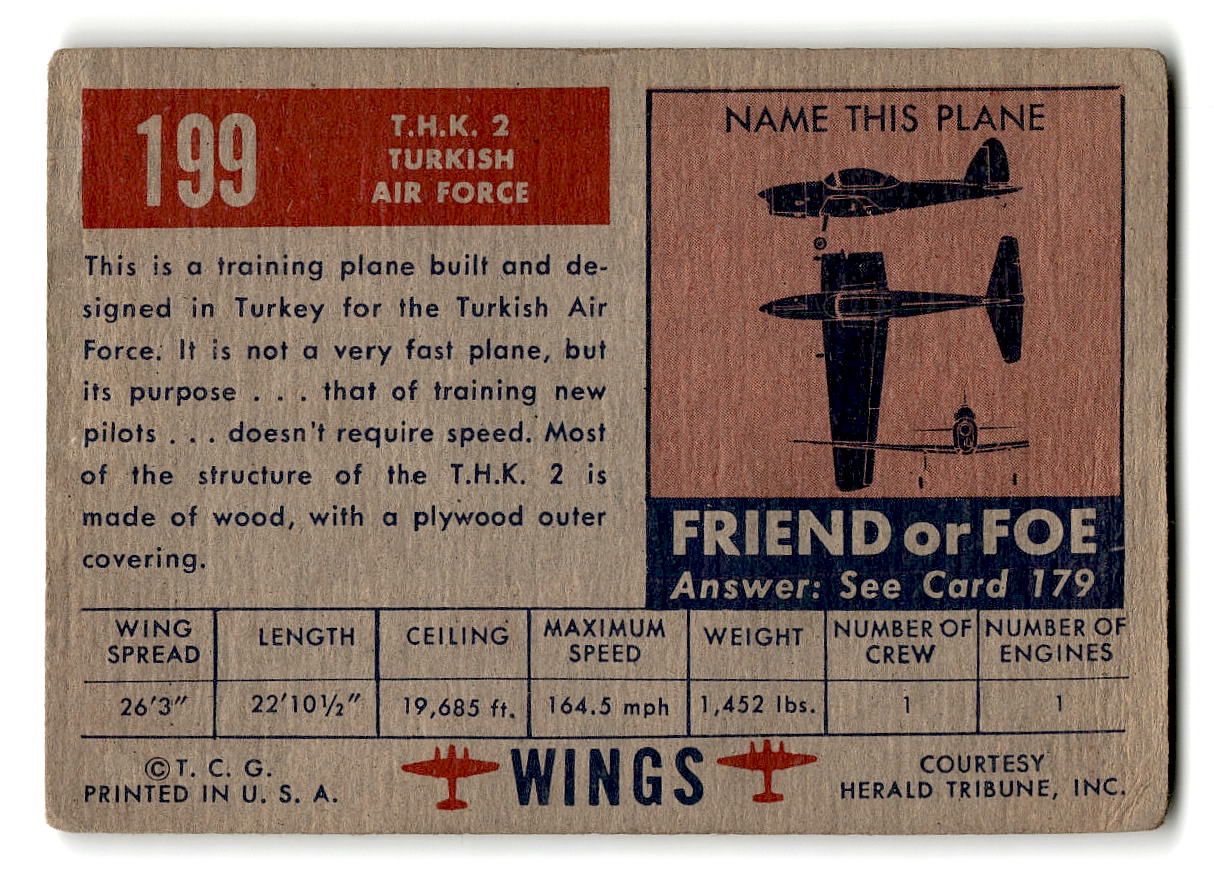 1952 Topps Wings #199 T.H.K. 2 Turkish Air Force