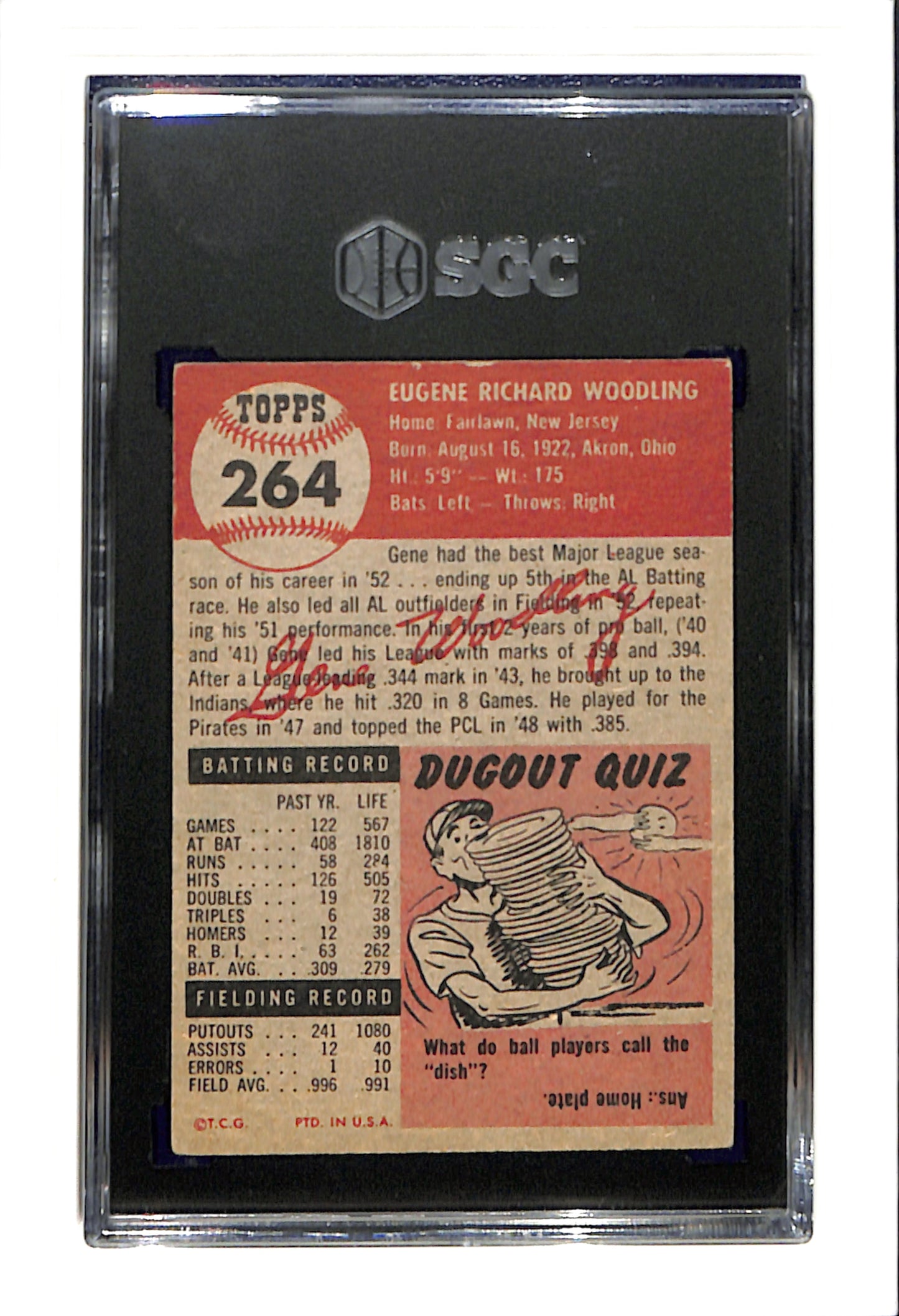 1953 Topps #264 Gene Woodling - New York Yankees DP SGC 4 SN 3945216