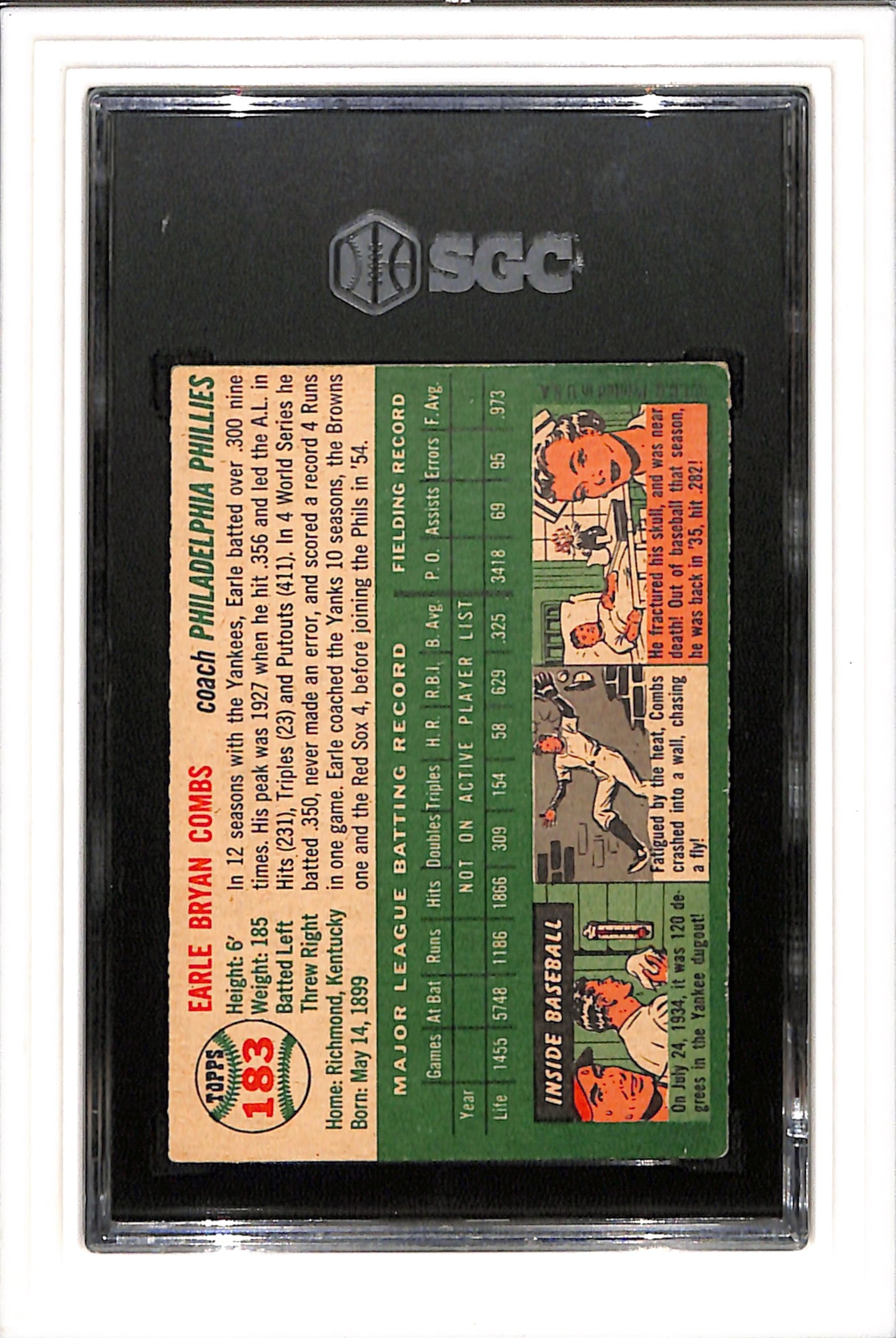 1954 Topps #183 Earl Combs SGC 4 SN 7944587