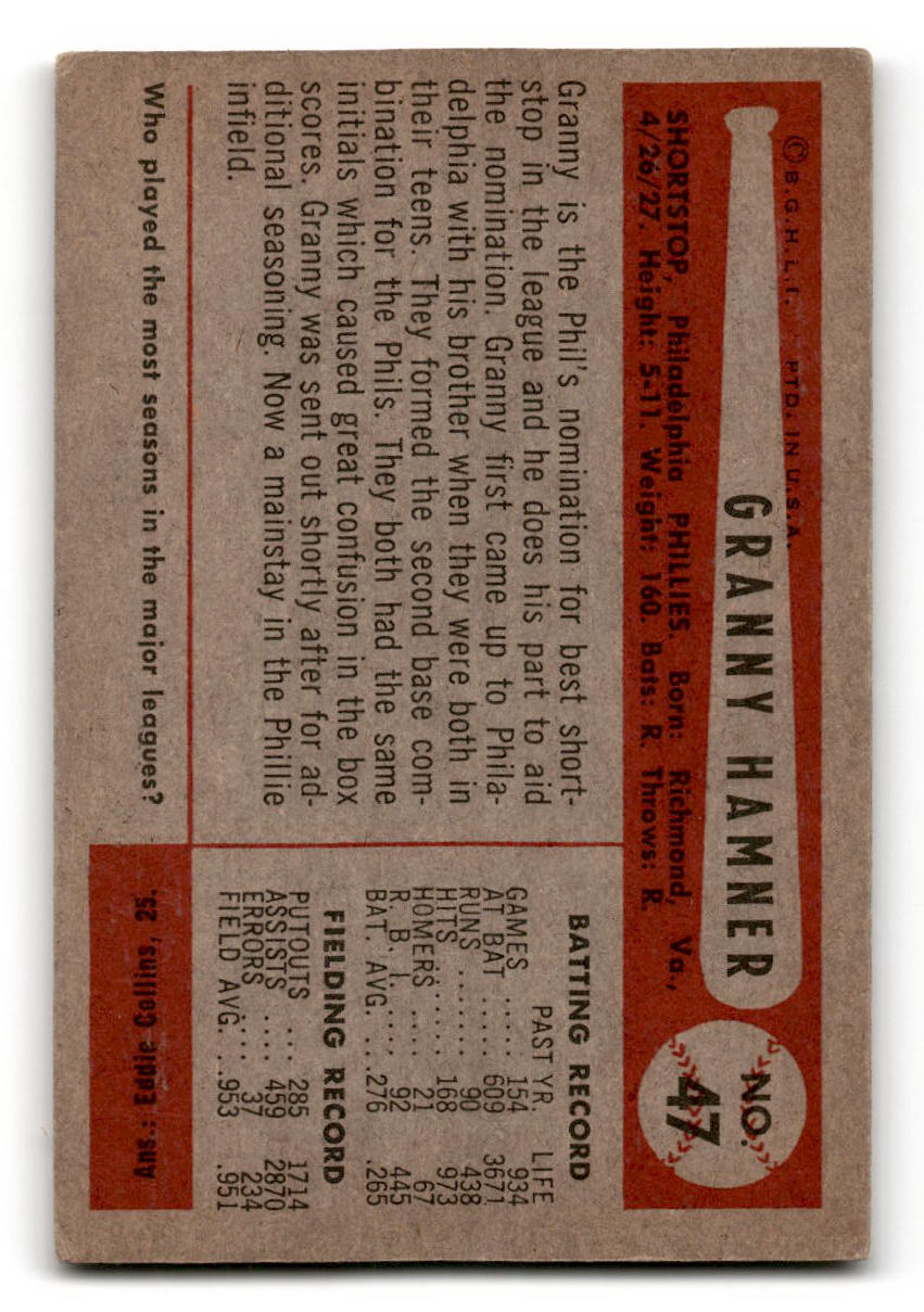 1954 Bowman Baseball #47 Granny Hamner VG