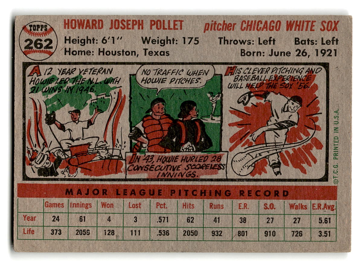 1956 Topps #262 Howie Pollet VGEX #1