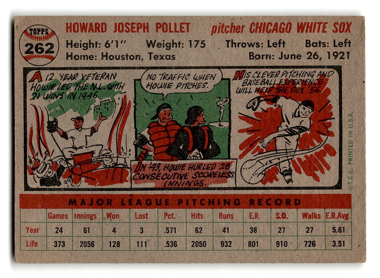 1956 Topps #262 Howie Pollet VGEX #2