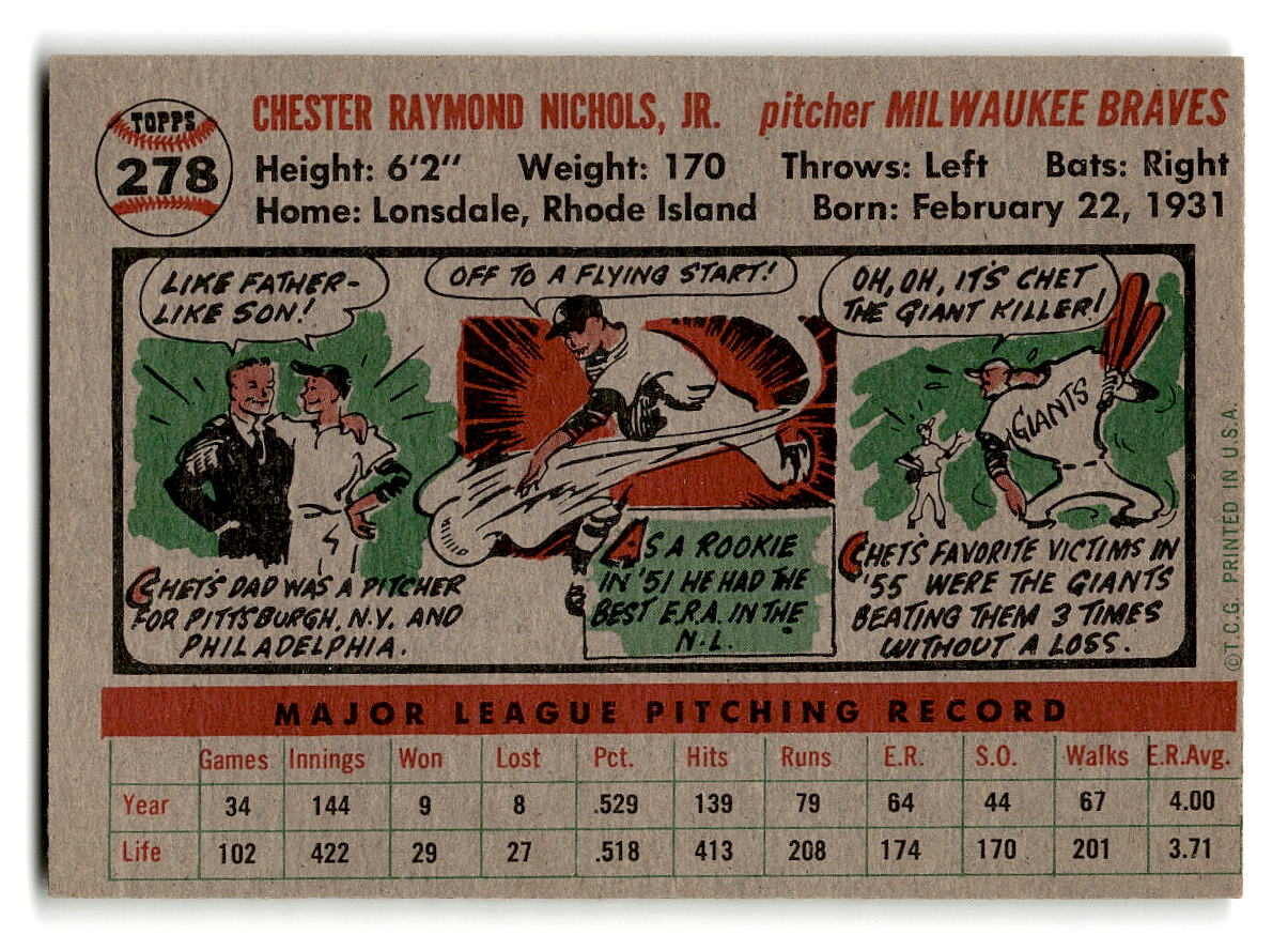 1956 Topps #278 Chet Nichols VGEX
