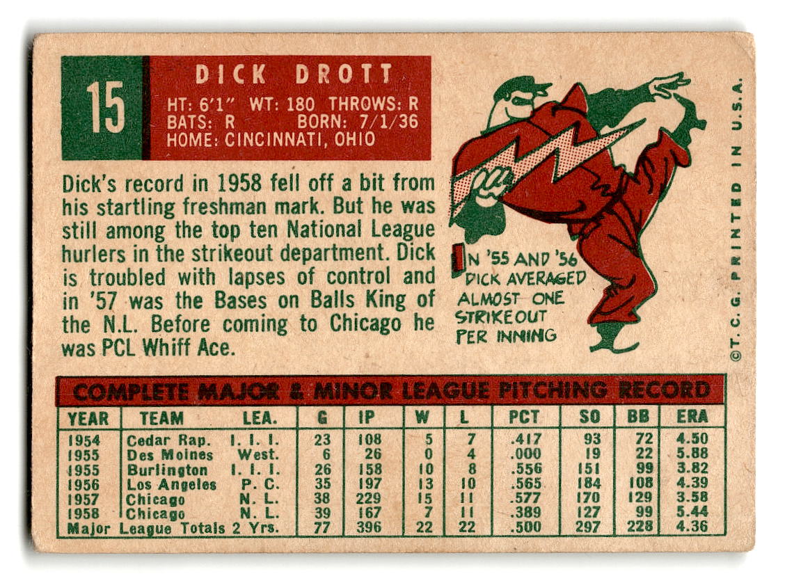 1959 Topps #15 Dick Drott Chicago Cubs EX