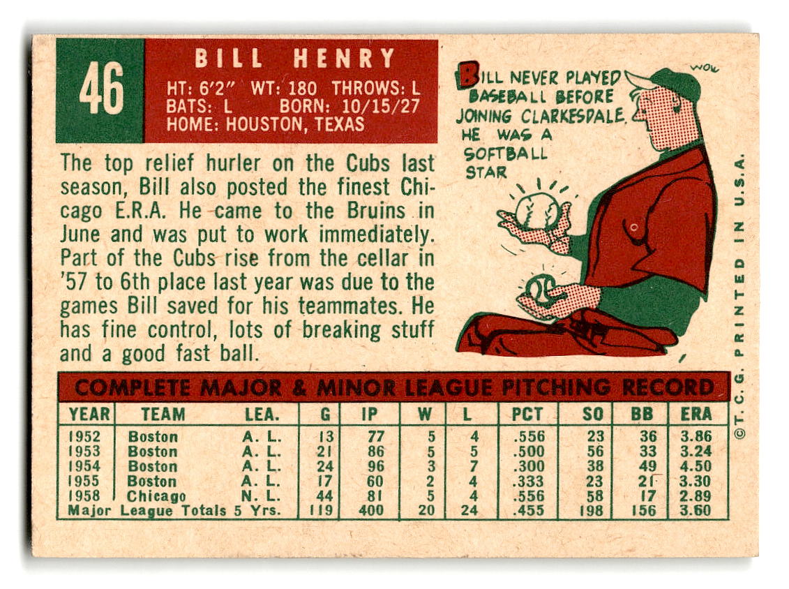 1959 Topps #46 Bill Henry Chicago Cubs EXMT