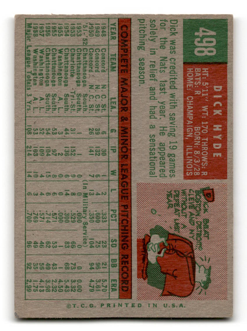 1959 Topps #498 Dick Hyde Washington Senators VG