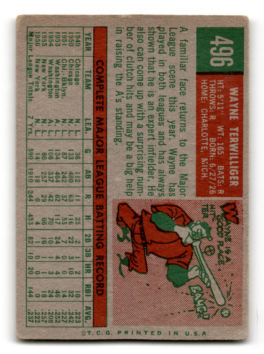 1959 Topps #496 Wayne Terwilliger Kansas City Athletics G VG