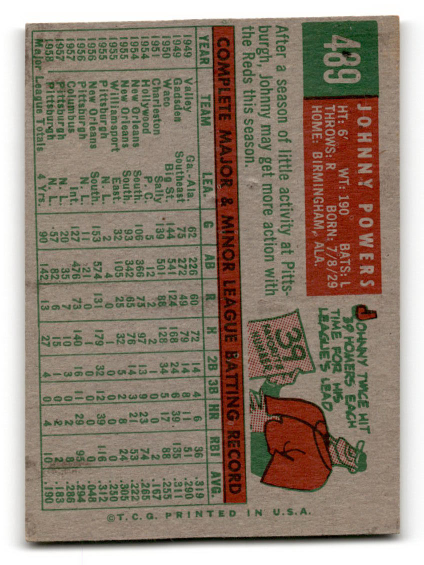 1959 Topps #489 John Powers Cincinnati Reds VGEX