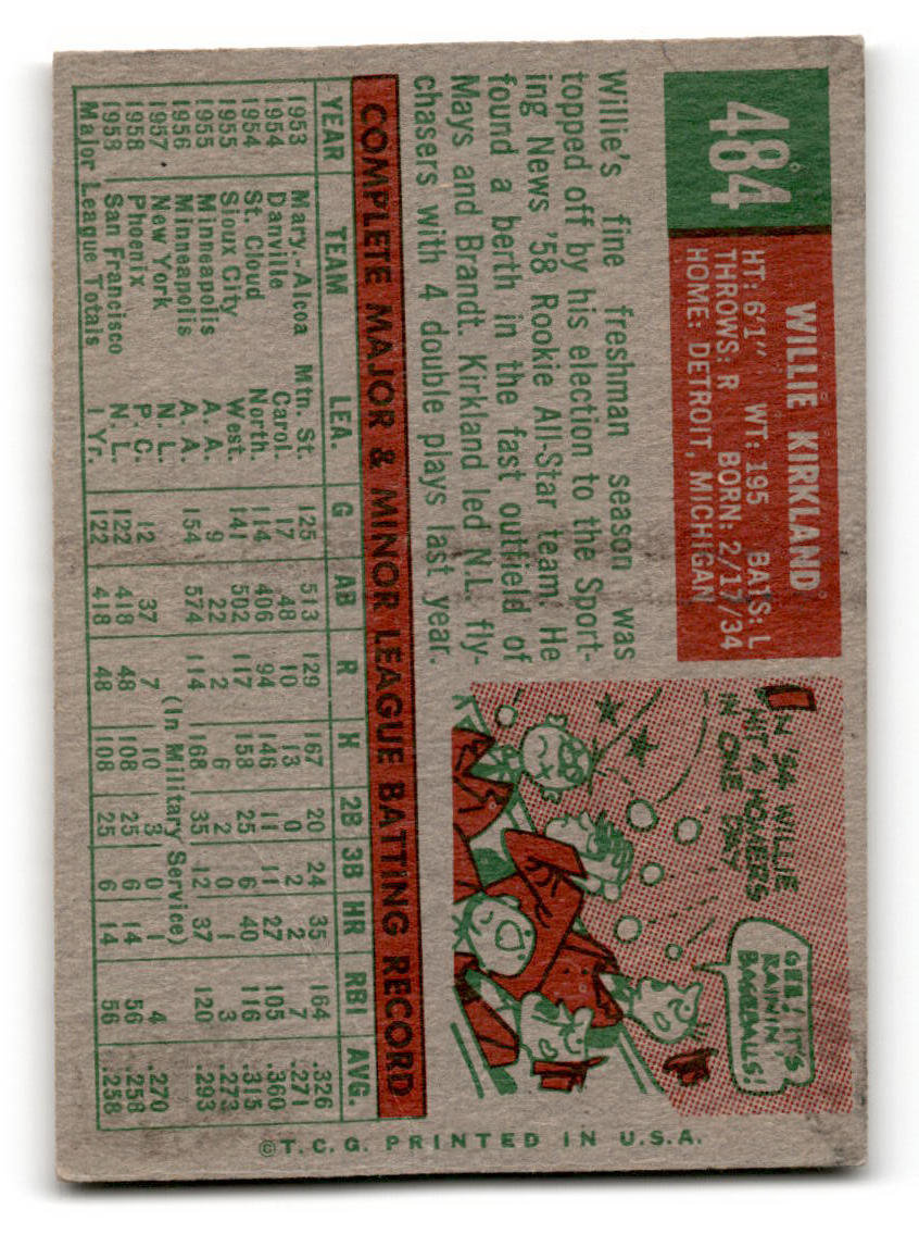 1959 Topps #484 Willie Kirkland San Francisco Giants VG