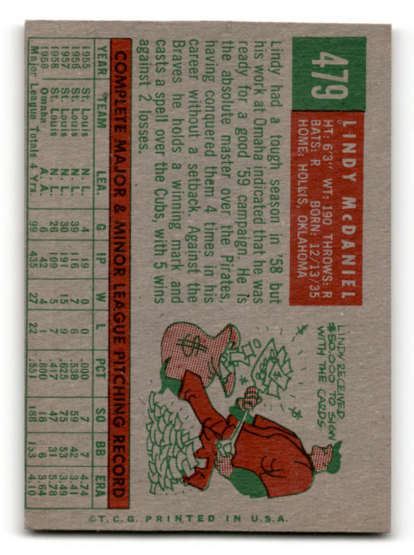 1959 Topps #479 Lindy McDaniel St. Louis Cardinals VG