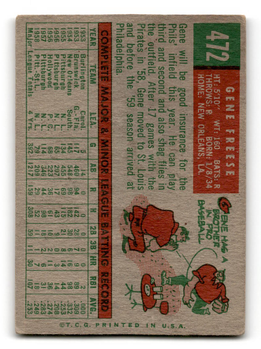 1959 Topps #472 Gene Freese Philadelphia Phillies VG
