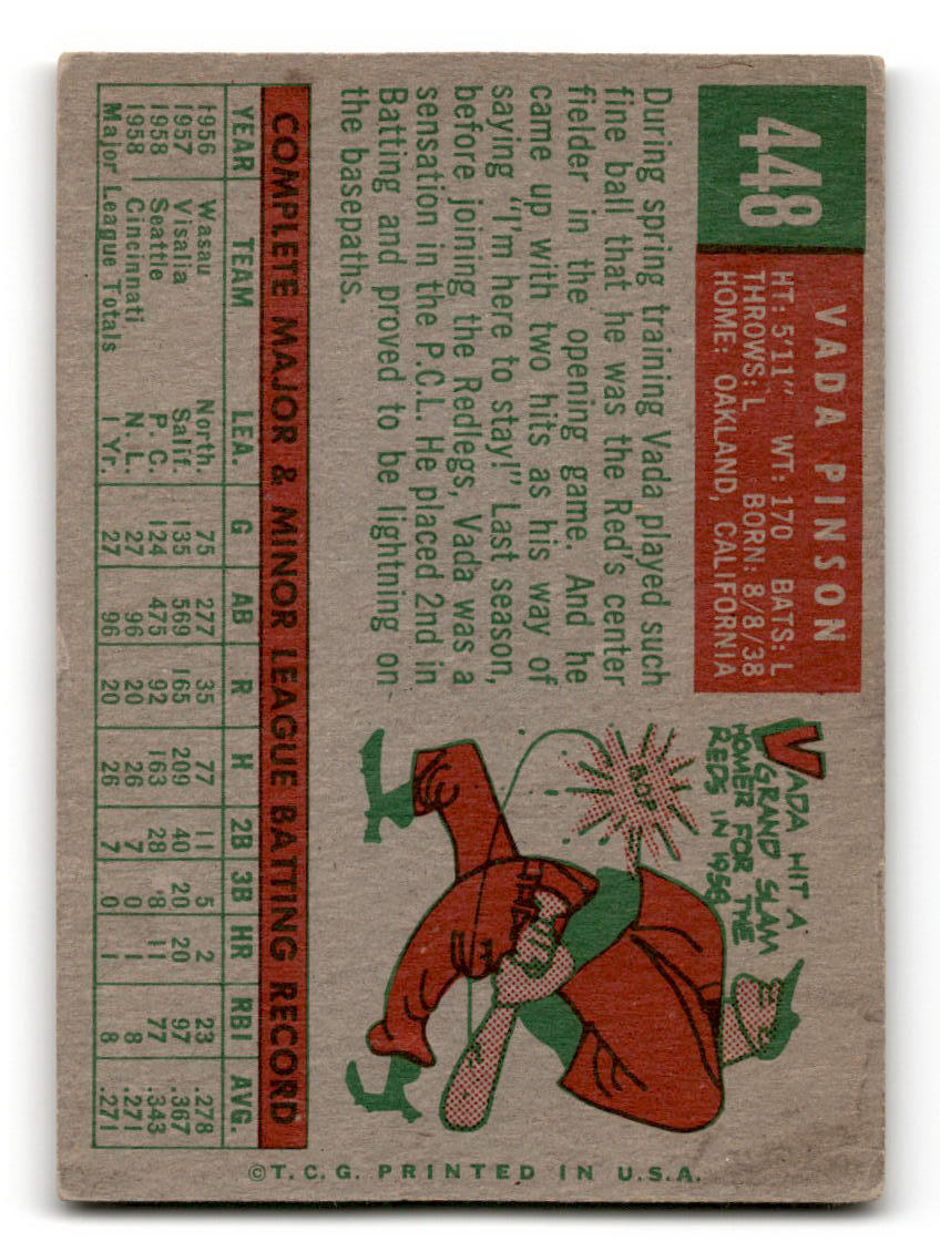 1959 Topps #448 Vada Pinson Cincinnati Reds VG