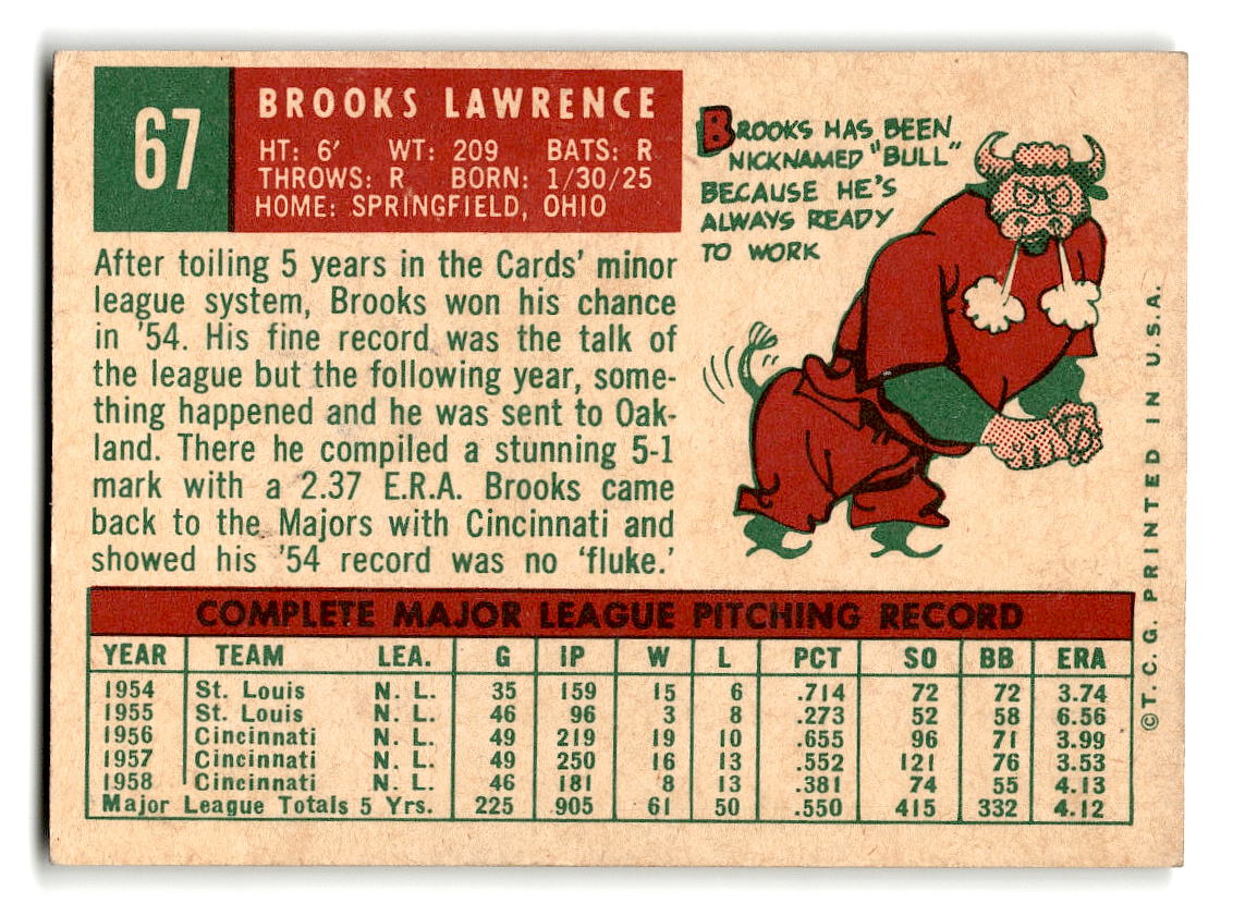 1959 Topps #67 Brooks Lawrence Cincinnati Reds EX