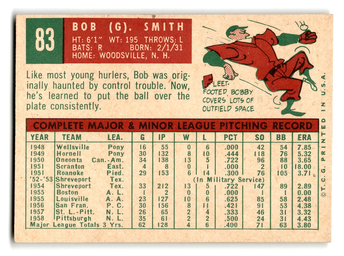 1959 Topps #83 Bob Smith Pittsburgh Pirates EXMT
