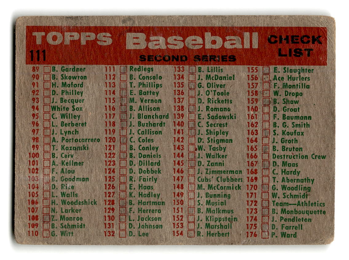 1959 Topps #111 Cincinnati Red Legs Team Checklist G/VG