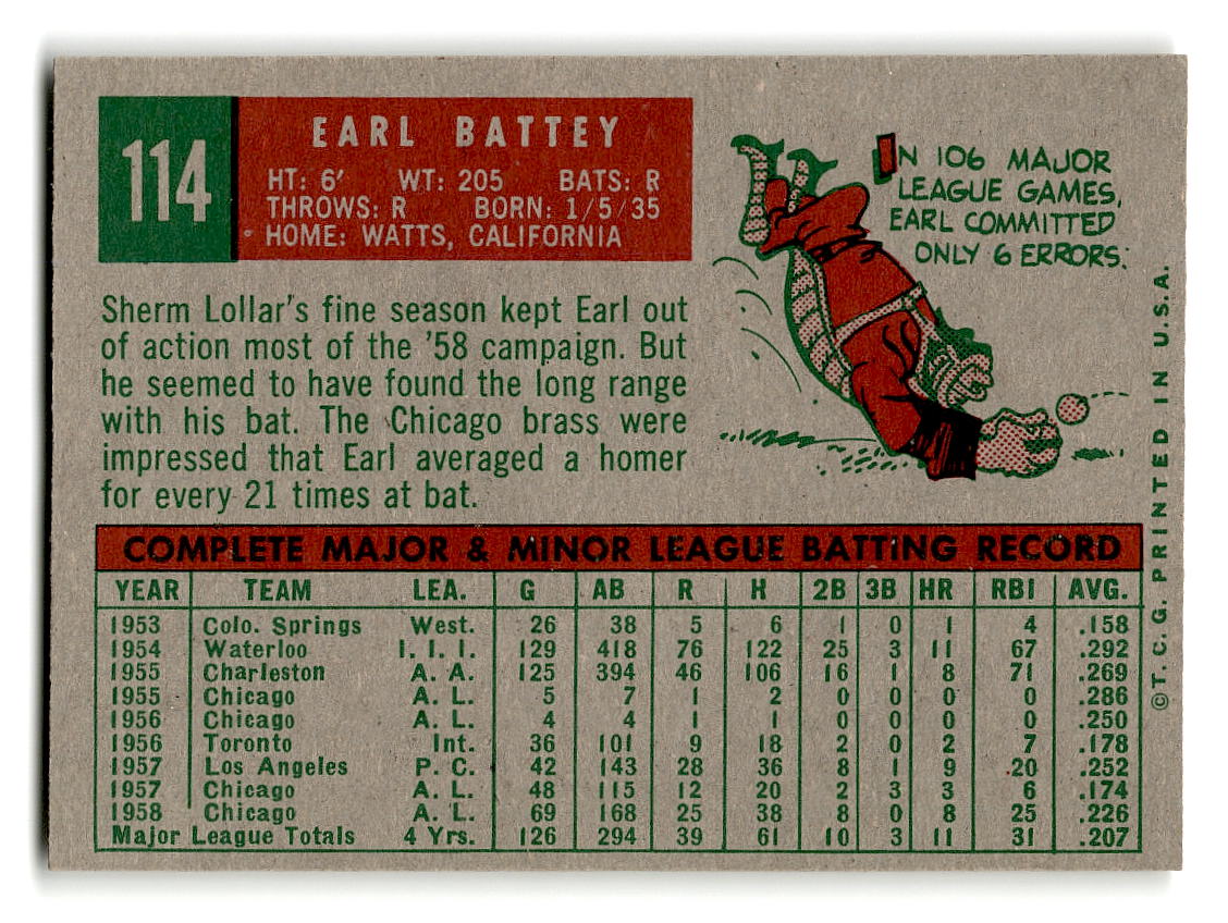 1959 Topps #114 Earl Battey Chicago White Sox EX