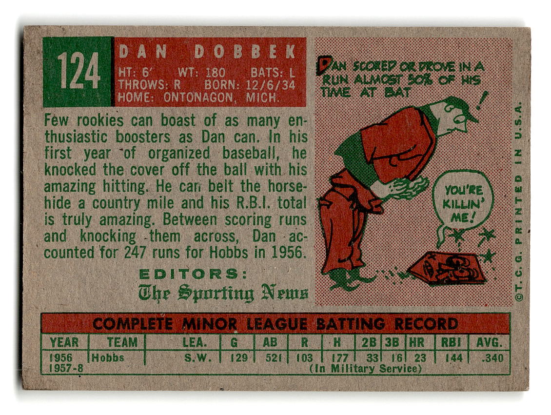 1959 Topps #124 Dan Dobbek Washington Senators RC EX