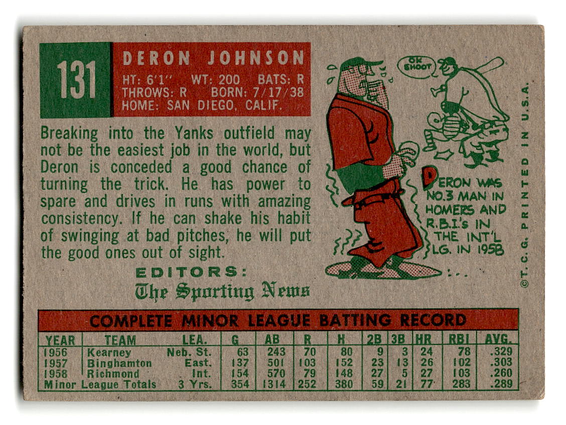 1959 Topps #131 Deron Johnson New York Yankees VG