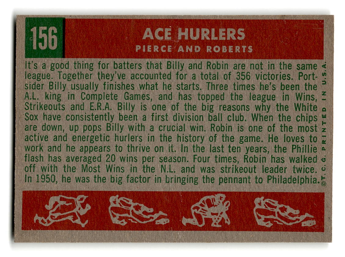 1959 Topps #156 Ace Hurlers Billy Pierce / Robin Roberts EXMT