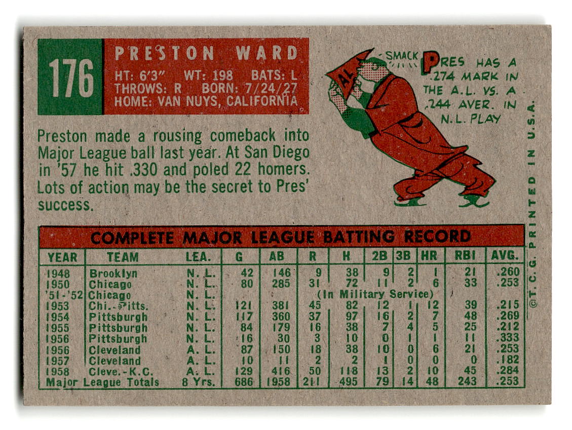 1959 Topps #176 Preston Ward Kansas City Athletics EXMT