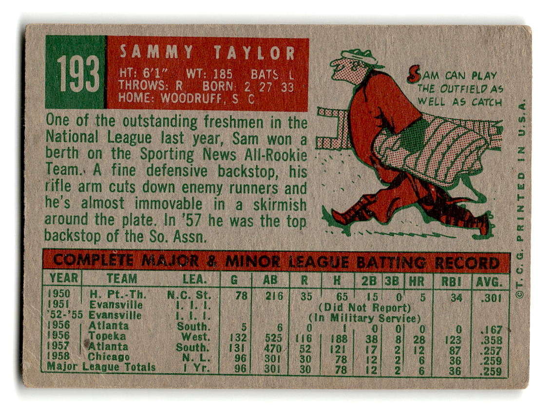 1959 Topps #193 Sammy Taylor Chicago Cubs VGEX