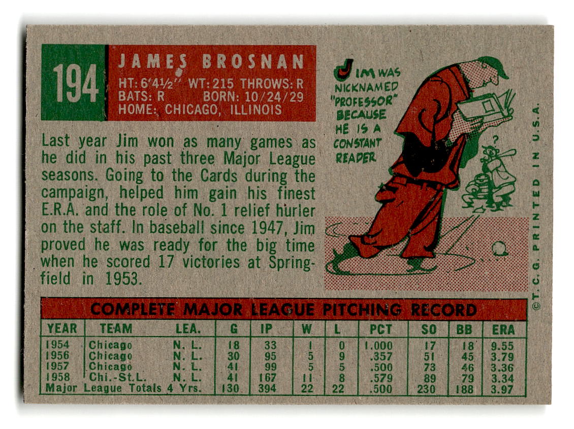1959 Topps #194 Jim Brosnan St. Louis Cardinals NMT