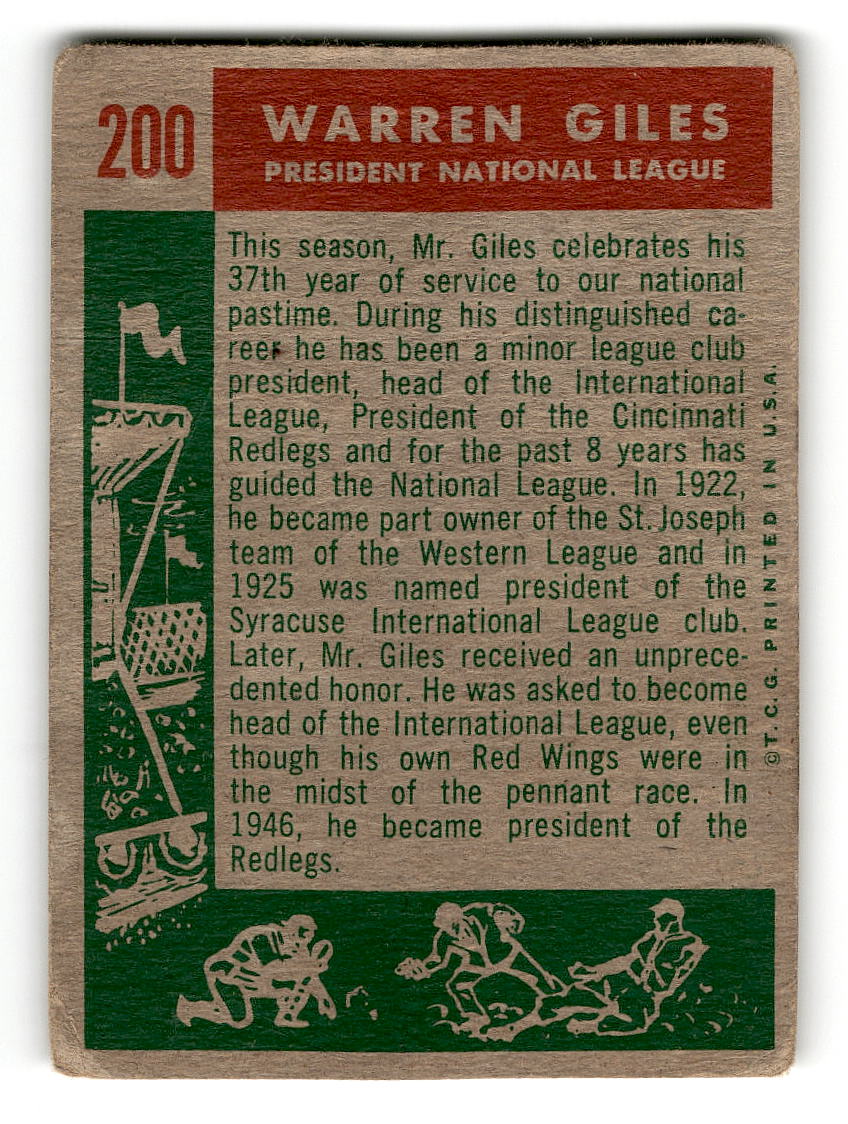 1959 Topps #200 Warren Giles NL President G/VG