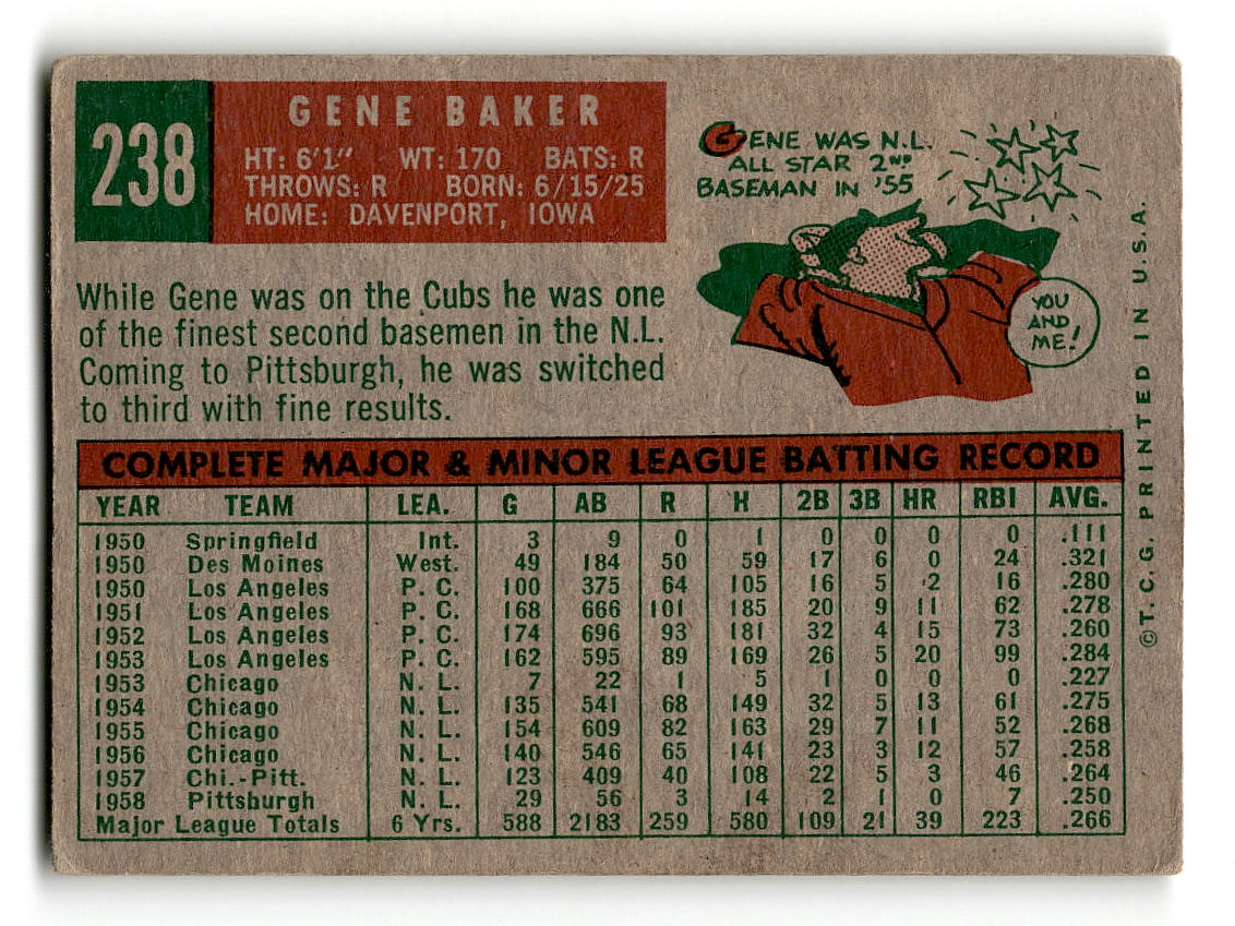 1959 Topps #238 Gene Baker Pittsburgh Pirates VG
