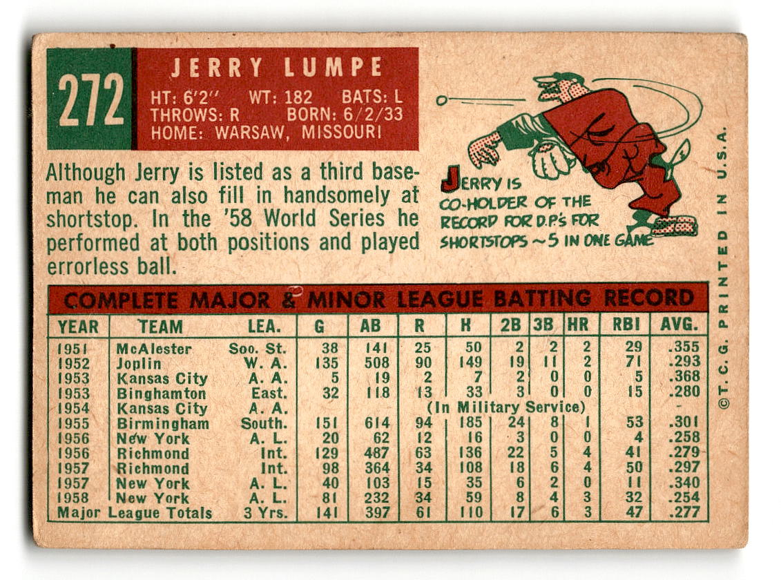 1959 Topps #272 Jerry Lumpe New York Yankees G/VG