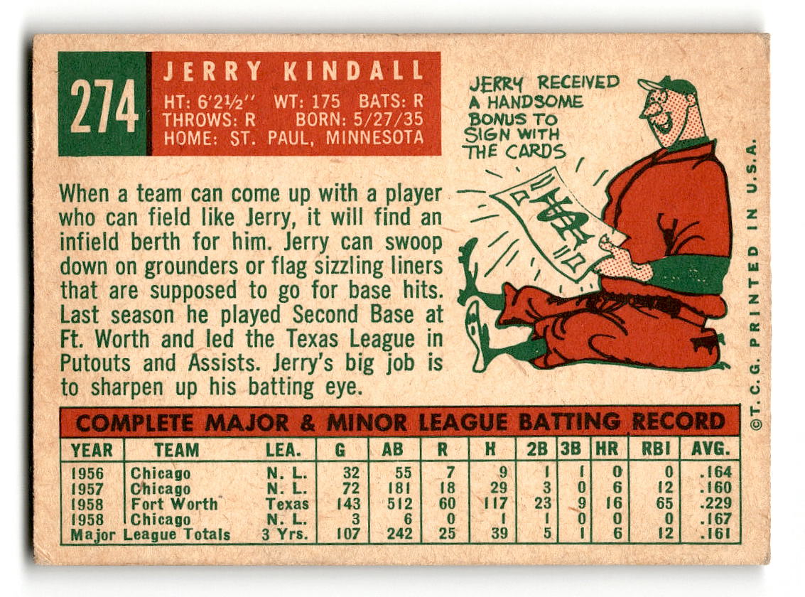 1959 Topps #274 Jerry Kindall Chicago Cubs VGEX