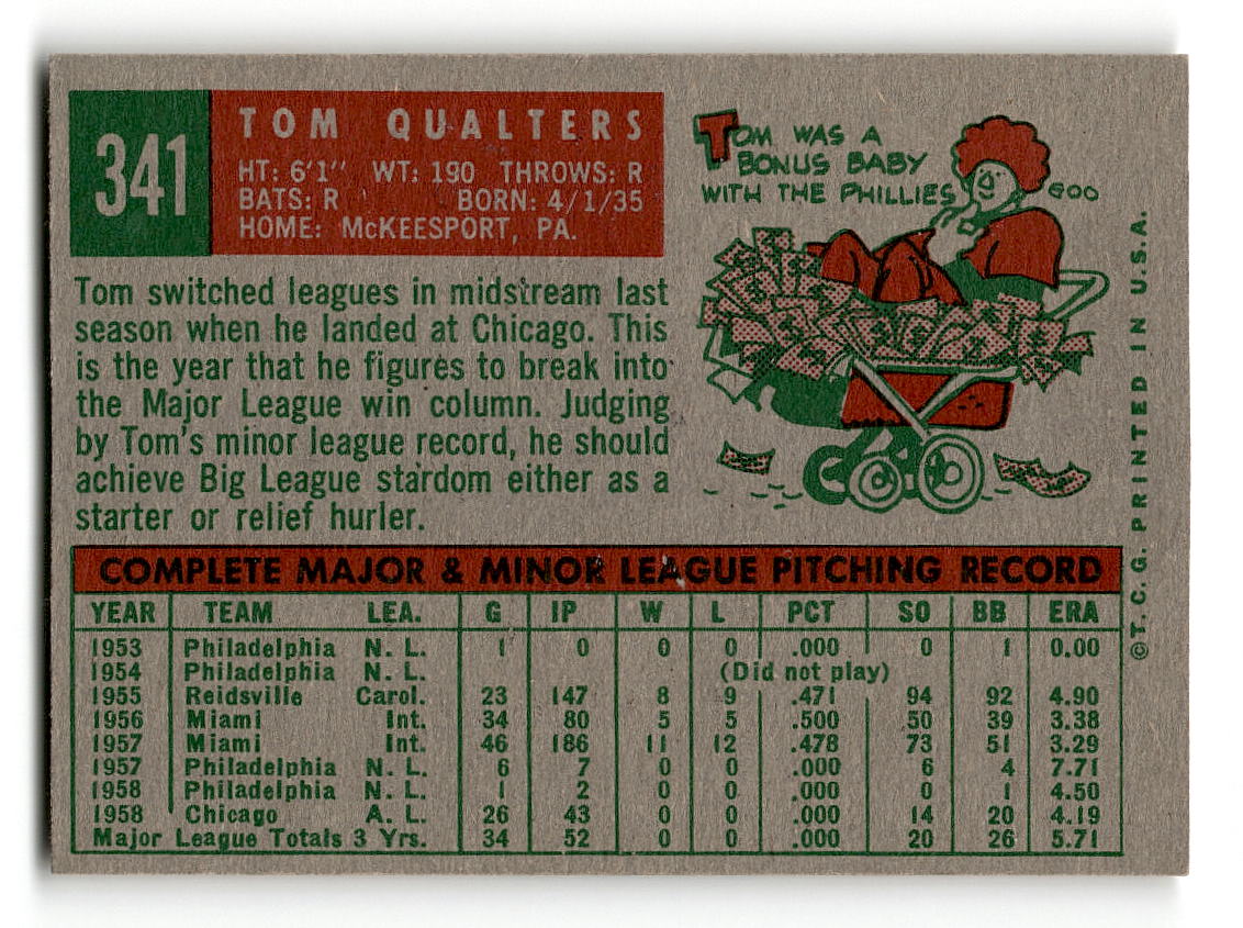 1959 Topps #341 Tom Qualters Chicago White Sox EXMT