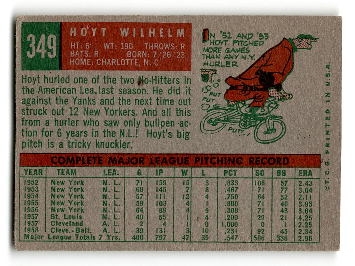 1959 Topps #349 Hoyt Wilhelm Baltimore Orioles EX