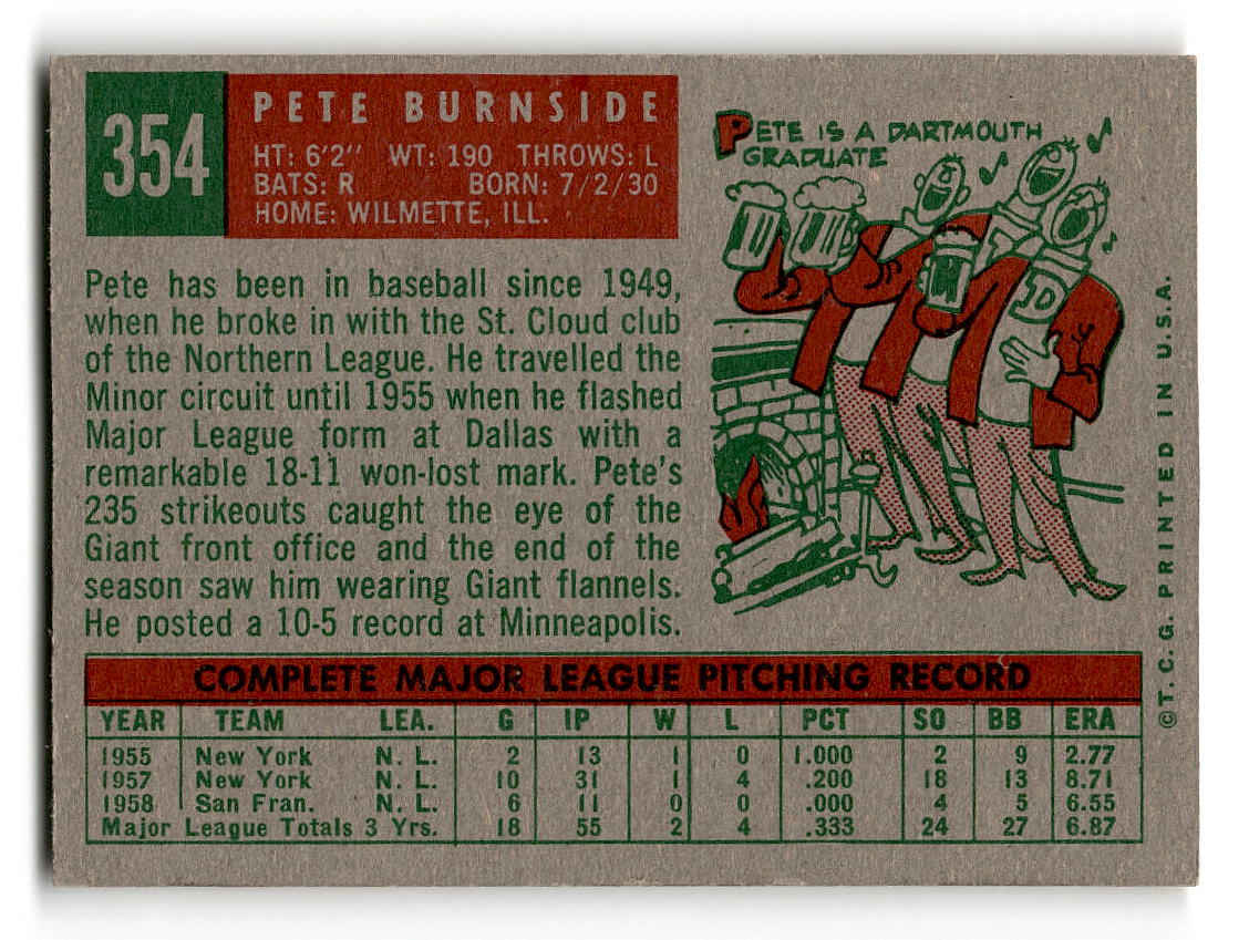 1959 Topps #354 Pete Burnside Detroit Tigers EXMT
